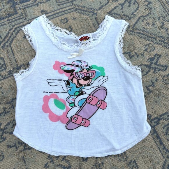 Disney Other - Vintage Disney Toddler Tank Top Minnie Mouse Skateboard Lace Trim Jog Togs USA